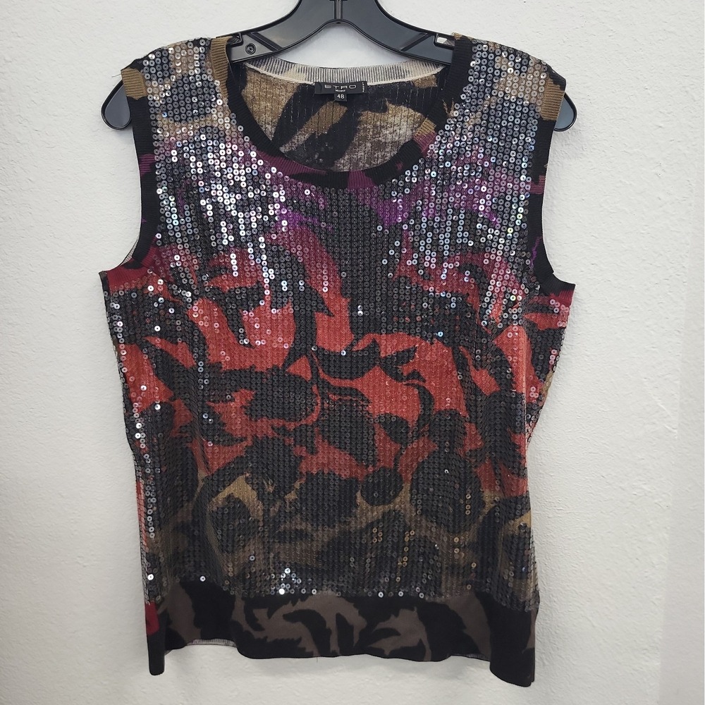 Etro Milano 48 Silk & Cashmere Sequin Sleeveless Top, Multicolor